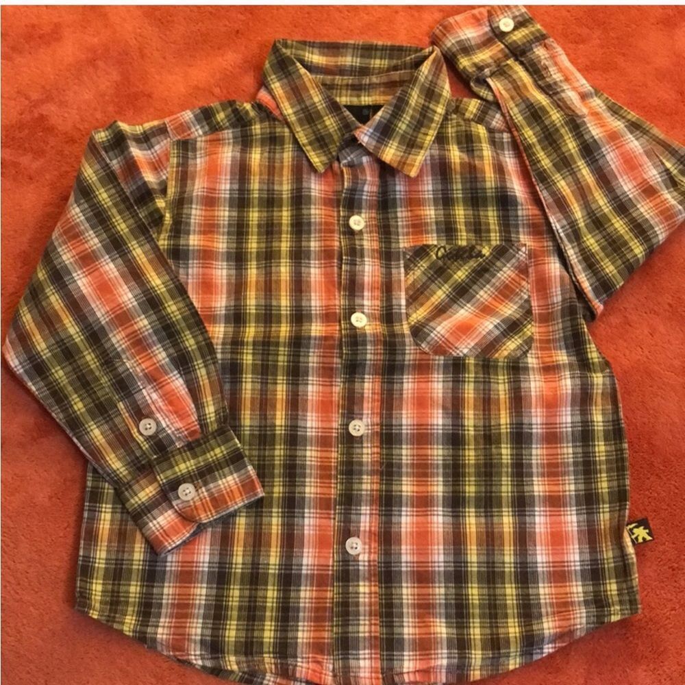 Gotcha Kids Plaid Button-Down Shirt in Orange, Yellow & Black Size XS 💯FINAL‼️💲
